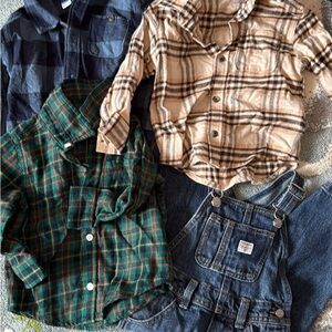 Plaid Kids Shirt Set - Green, Blue, Tan